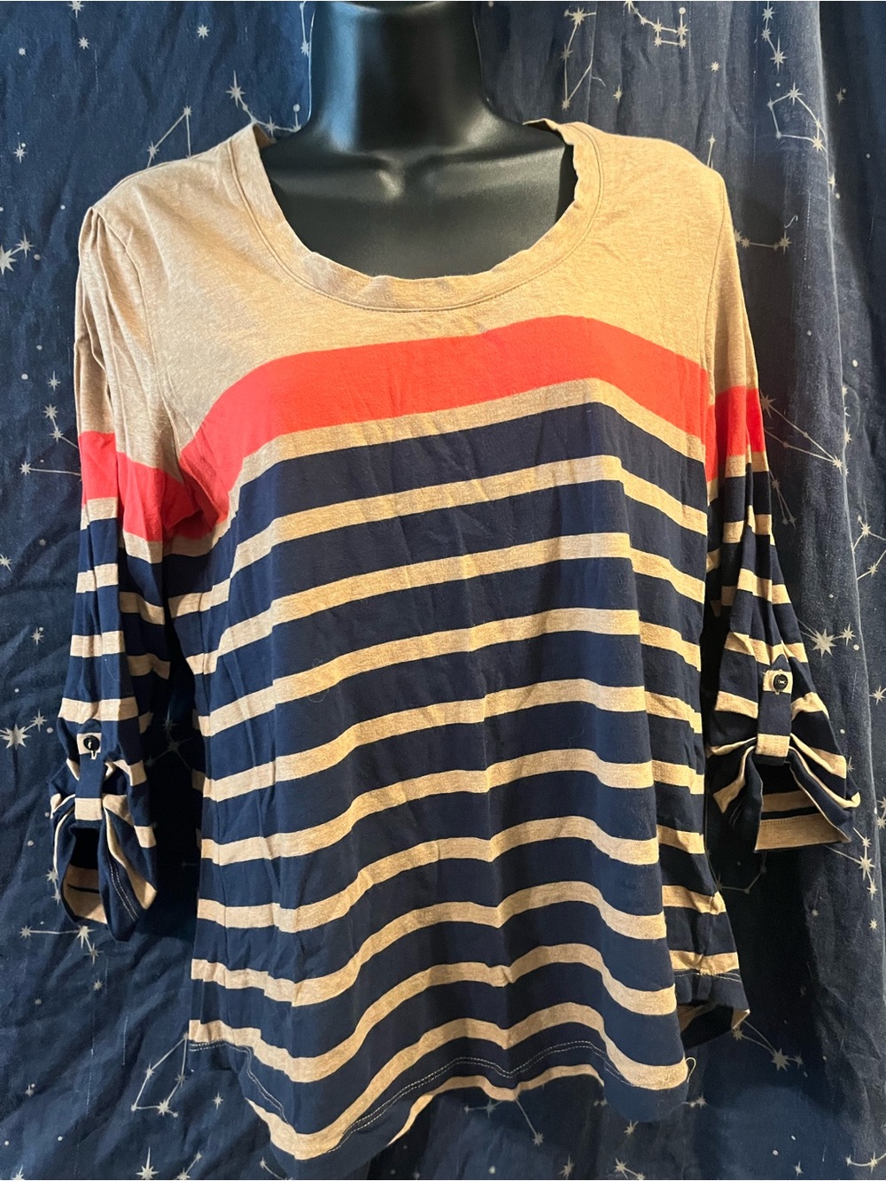 Tommy Hilfiger Navy, Beige and Coral Striped Long-Sleeve Top